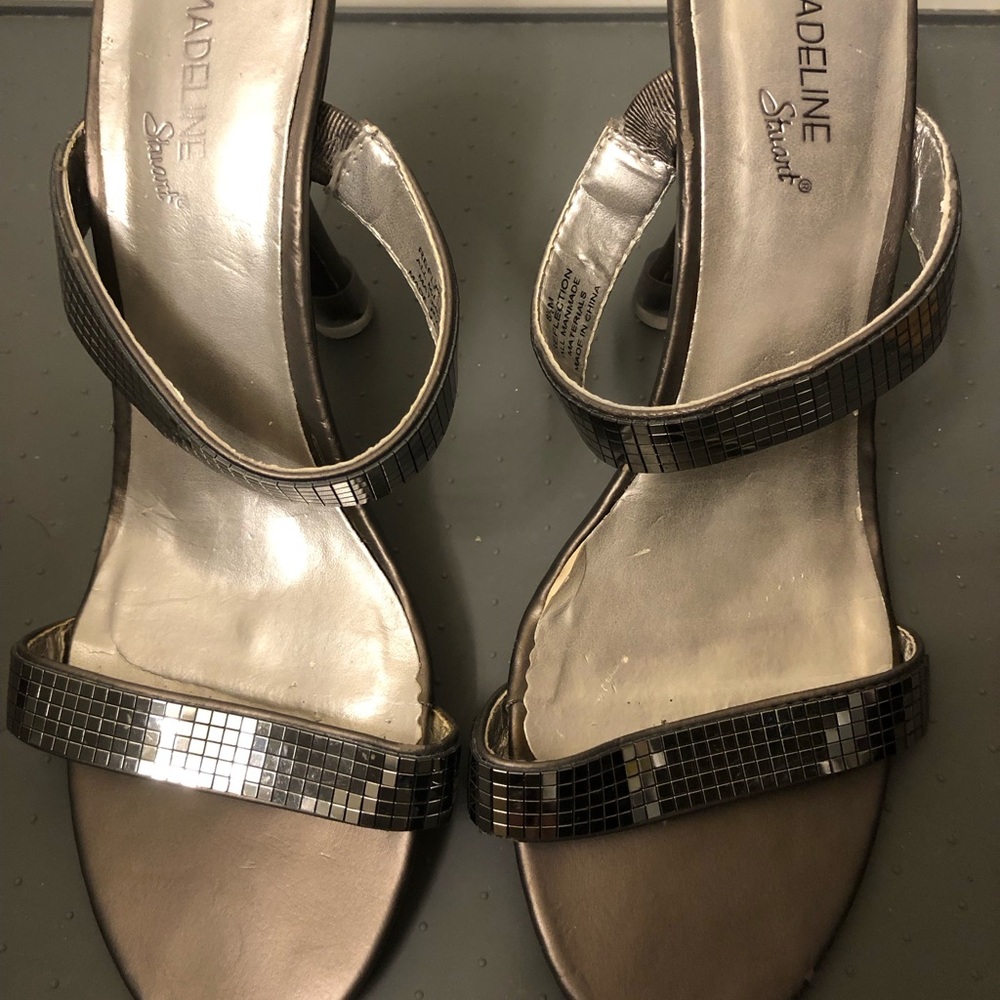 Madeline Stuart Dark Silver Metallic Strappy Heels Size 8
